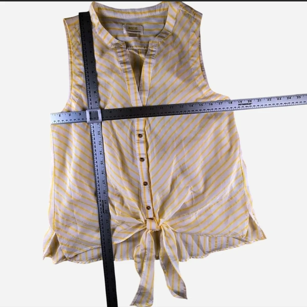 Maeve Anthropologie Yellow Stripe Tie front Sleeveless Top Modal Blend Size 12 - Picture 5 of 5